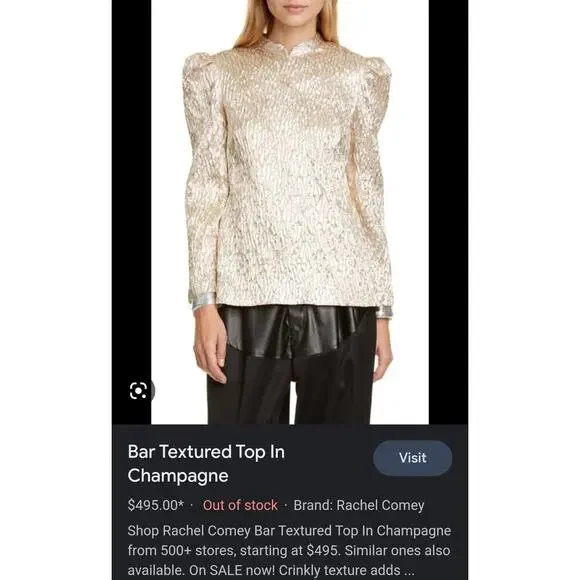 Rachel Comey Blouse Bar Textured Top Champagne 4 Metallic Crinkle Puff Sleeve - Picture 10 of 10